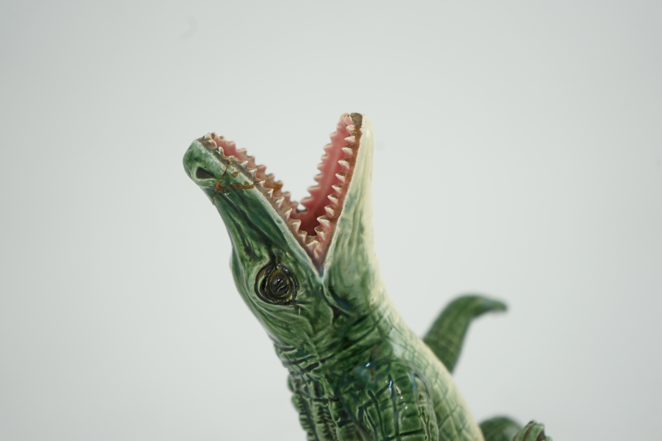 A late 19th century Continental majolica vase, in the form of a dancing crocodile